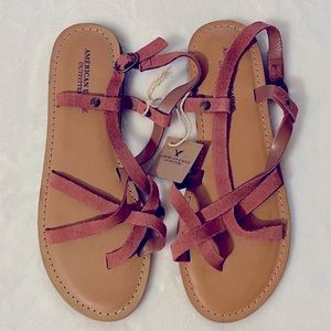 New With Tags! American Eagle Women’s Brown Leather Strappy Sandals, Size 7